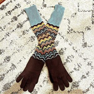 NEW MISSONI for Target Brown Zig Zag Chevron Wool Blend Knit Long Gloves